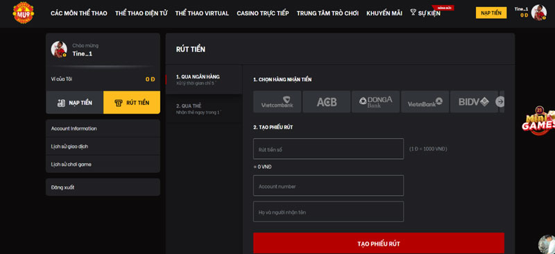 Rút tiền tại MU9